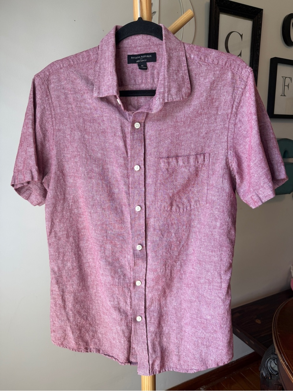Banana Republic Factory Red Linen Shirt Men’s Size Medium Short Sleeve Button Up